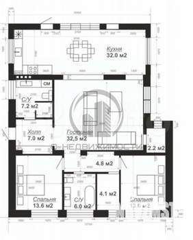 Дом 130м², 1-этажный, участок 7 сот.  