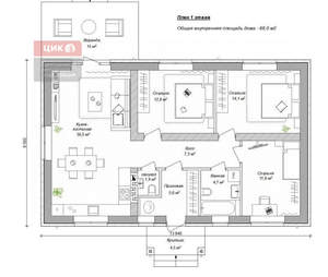 Дом 88м², 1-этажный, участок 6 сот.  