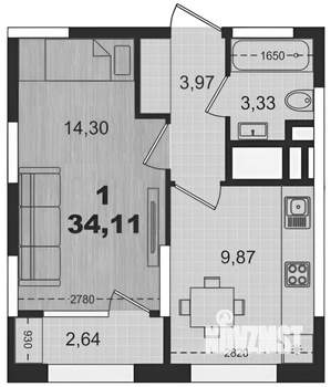 1-к квартира, на длительный срок, 34м2, 4/25 этаж