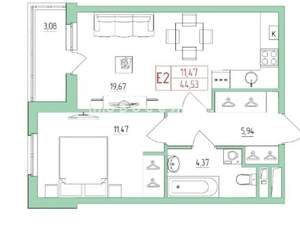 1-к квартира, на длительный срок, 45м2, 2/26 этаж