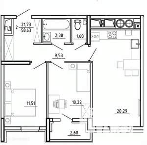 2-к квартира, вторичка, 59м2, 10/26 этаж