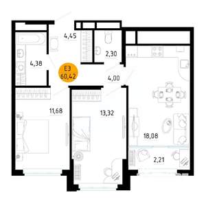 2-к квартира, вторичка, 60м2, 17/25 этаж