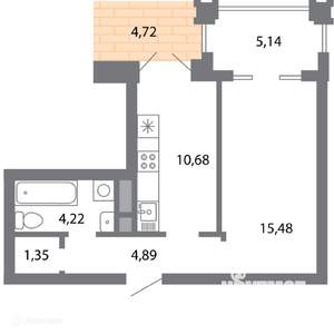 1-к квартира, вторичка, 39м2, 1/6 этаж