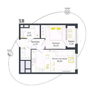1-к квартира, вторичка, 42м2, 12/25 этаж