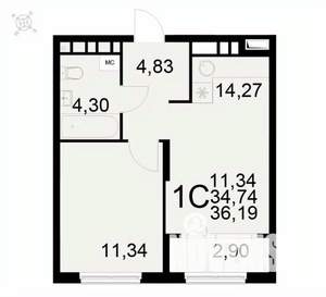 1-к квартира, вторичка, 36м2, 10/22 этаж