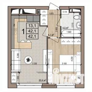 1-к квартира, вторичка, 42м2, 10/25 этаж