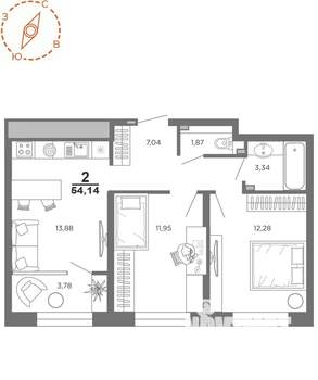 2-к квартира, вторичка, 54м2, 20/22 этаж