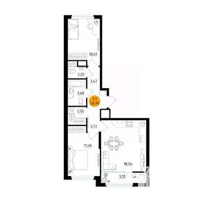 2-к квартира, вторичка, 59м2, 7/25 этаж