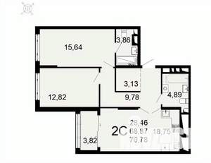 2-к квартира, вторичка, 71м2, 18/26 этаж
