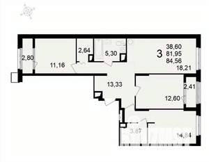 3-к квартира, вторичка, 85м2, 1/24 этаж