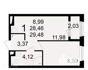 1-к квартира, вторичка, 29м2, 6/24 этаж