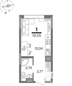 1-к квартира, вторичка, 20м2, 14/25 этаж
