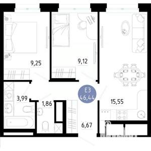 2-к квартира, вторичка, 46м2, 9/14 этаж