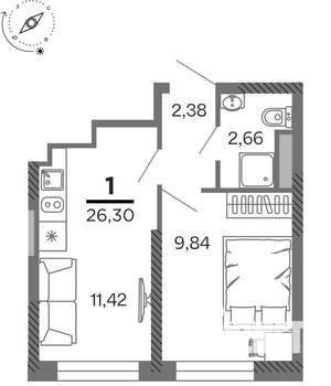 1-к квартира, вторичка, 26м2, 16/25 этаж