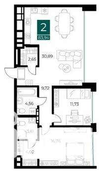 2-к квартира, вторичка, 84м2, 8/14 этаж