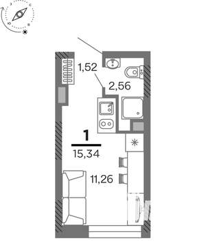 1-к квартира, вторичка, 15м2, 3/25 этаж