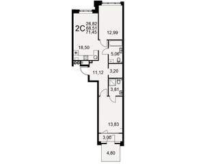 2-к квартира, вторичка, 69м2, 2/10 этаж
