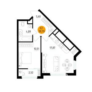 1-к квартира, вторичка, 40м2, 17/25 этаж