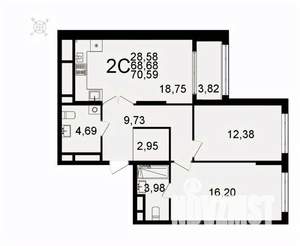 2-к квартира, вторичка, 71м2, 25/26 этаж