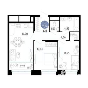 2-к квартира, вторичка, 52м2, 20/25 этаж