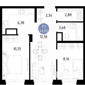 2-к квартира, вторичка, 46м2, 13/14 этаж