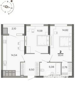 2-к квартира, вторичка, 59м2, 21/24 этаж