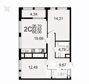 2-к квартира, вторичка, 66м2, 11/26 этаж