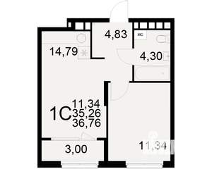 1-к квартира, вторичка, 35м2, 12/21 этаж