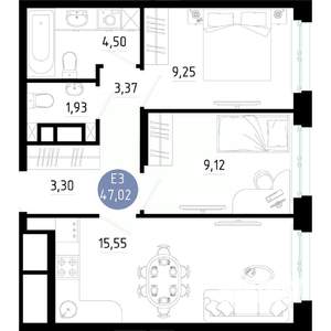 2-к квартира, вторичка, 47м2, 4/14 этаж