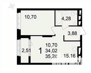 1-к квартира, вторичка, 35м2, 21/24 этаж
