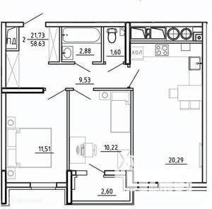 2-к квартира, вторичка, 59м2, 8/26 этаж