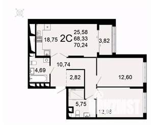 2-к квартира, вторичка, 70м2, 22/26 этаж