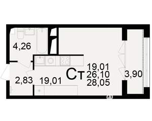 1-к квартира, вторичка, 26м2, 9/25 этаж