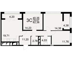 3-к квартира, вторичка, 78м2, 12/25 этаж