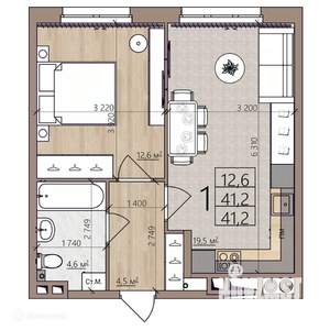 1-к квартира, вторичка, 41м2, 5/9 этаж