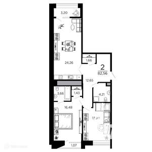 2-к квартира, вторичка, 83м2, 8/20 этаж