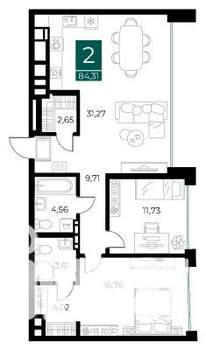 2-к квартира, вторичка, 84м2, 7/14 этаж
