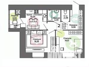 2-к квартира, вторичка, 57м2, 13/16 этаж