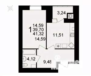 1-к квартира, вторичка, 41м2, 13/16 этаж
