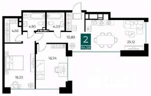 2-к квартира, вторичка, 85м2, 3/14 этаж
