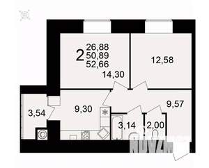 2-к квартира, вторичка, 53м2, 2/16 этаж