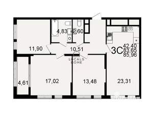 3-к квартира, вторичка, 86м2, 3/26 этаж