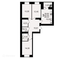 3-к квартира, вторичка, 84м2, 8/16 этаж