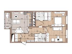 2-к квартира, вторичка, 73м2, 16/16 этаж