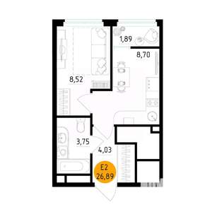 1-к квартира, вторичка, 27м2, 11/25 этаж