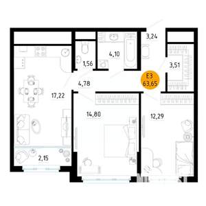 2-к квартира, вторичка, 64м2, 14/25 этаж