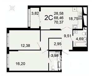 2-к квартира, вторичка, 70м2, 21/26 этаж