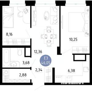2-к квартира, вторичка, 46м2, 10/14 этаж
