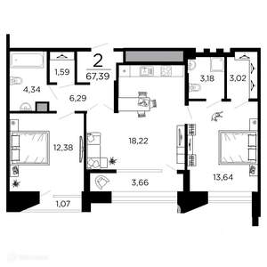 2-к квартира, вторичка, 67м2, 7/20 этаж