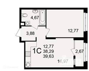 1-к квартира, вторичка, 40м2, 2/26 этаж